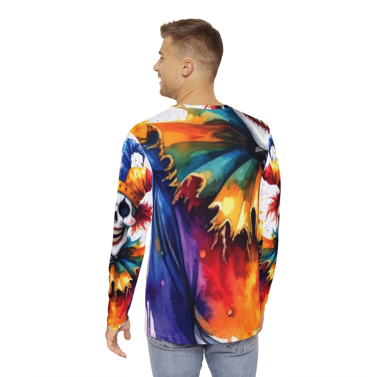 Men's Long Sleeve Shirt - Colorful Skeleton Clown Graphic Tee