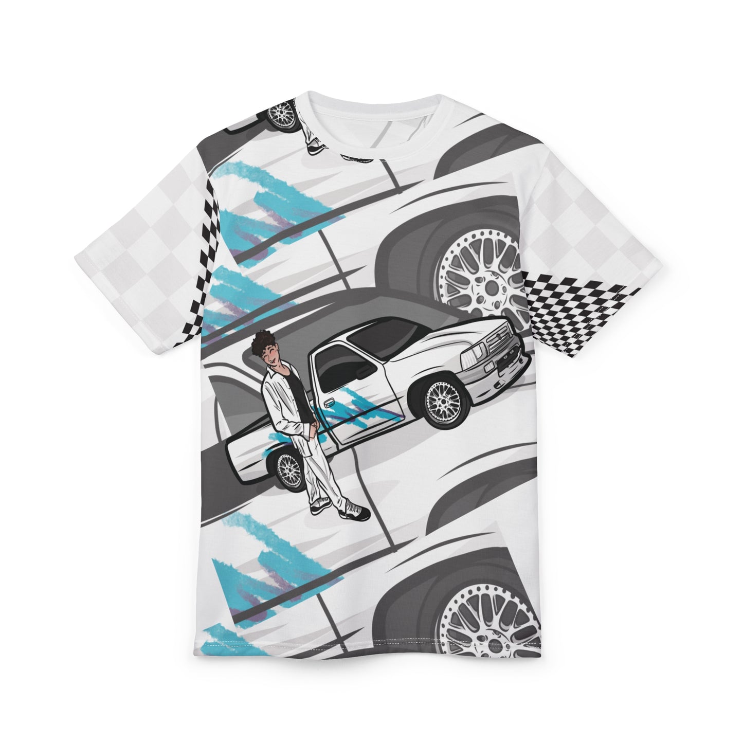 Stylish Racer Graphic Tee | AOP Unisex Cut & Sew T-shirt for Car Lovers, Gifts for Men, Streetwear, Automotive Design