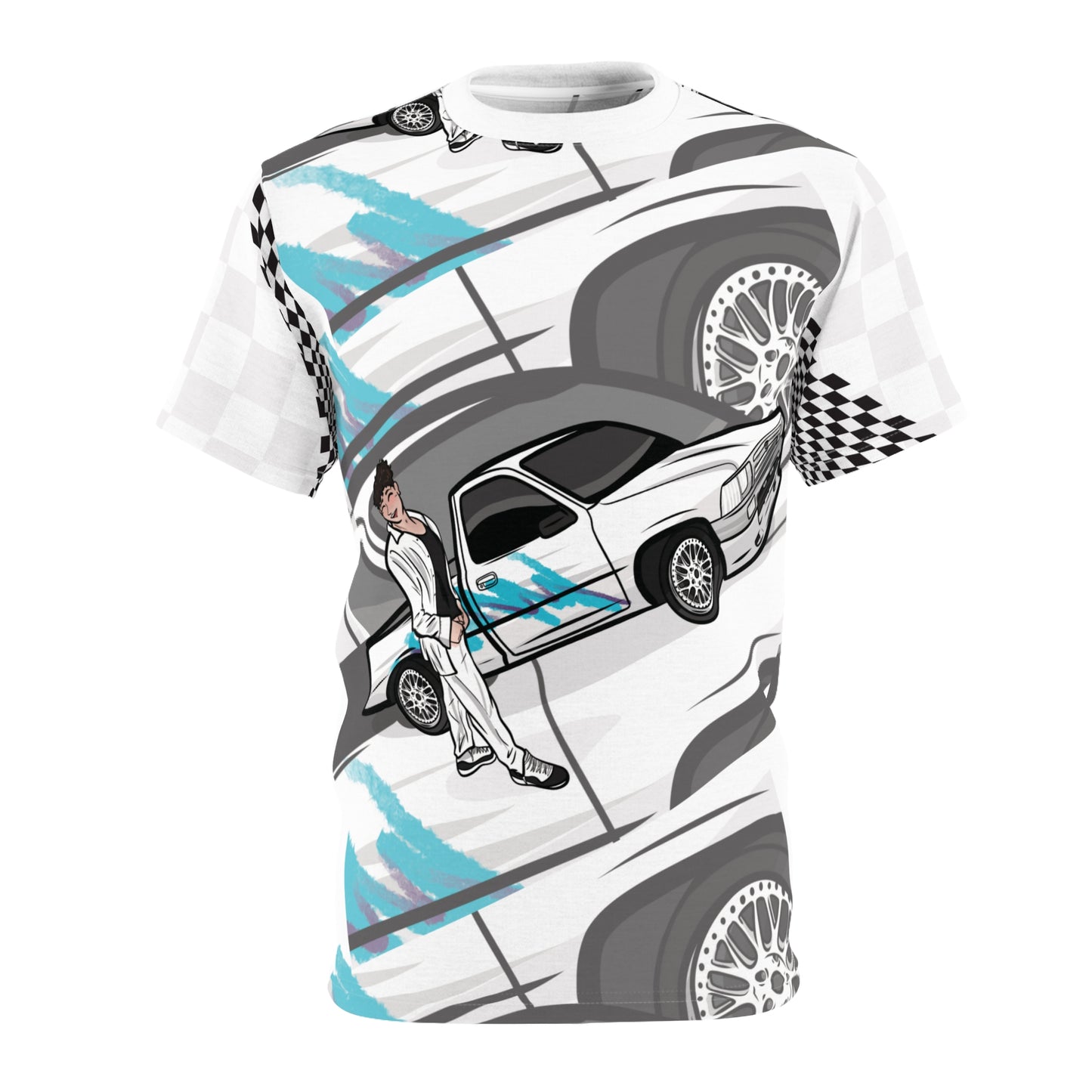 Stylish Racer Graphic Tee | AOP Unisex Cut & Sew T-shirt for Car Lovers, Gifts for Men, Streetwear, Automotive Design