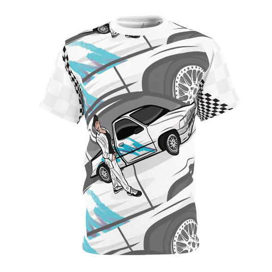 Stylish Racer Graphic Tee | AOP Unisex Cut & Sew T-shirt for Car Lovers, Gifts for Men, Streetwear, Automotive Design
