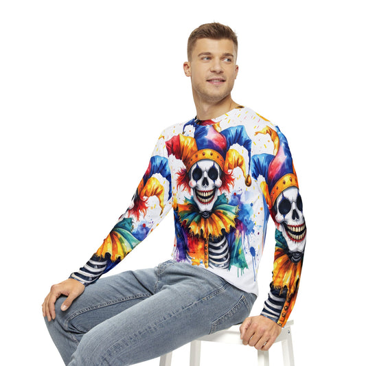 Men's Long Sleeve Shirt - Colorful Skeleton Clown Graphic Tee