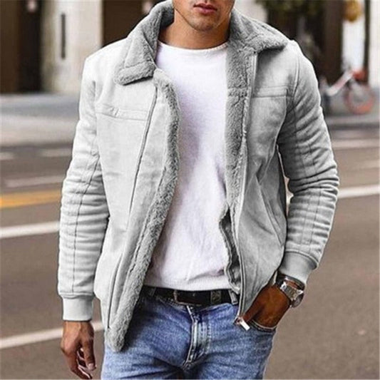 Faux Leather Jackets Winter Warm Lapel Coats Male Fleece Lined Parkas Outerwear Solid Thicken Fur Casual Jackets